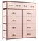 12 drawer dresser for the bedroom, tall dresser for the closet, living room, nursery, and dorm, chest of drawers with fabric bins, wooden top, metal handle, and leather front